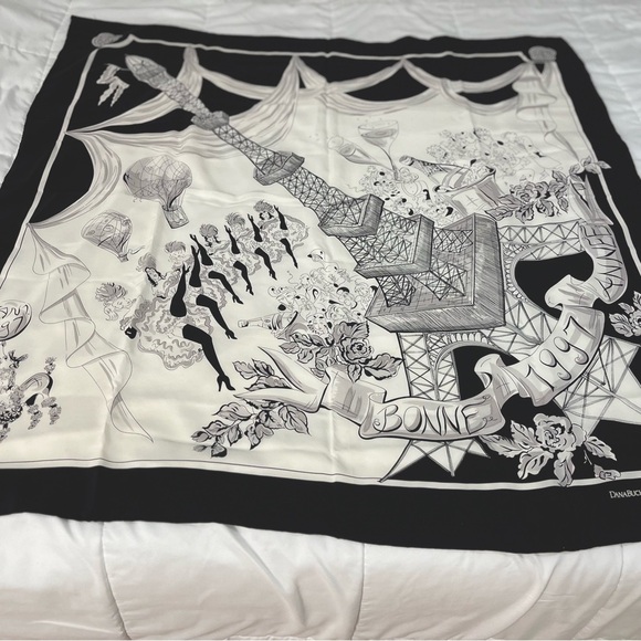 Giant Vintage 1997 Dana Buchman Paris Scene Scarf W/ French Landmarks - Picture 2 of 12
